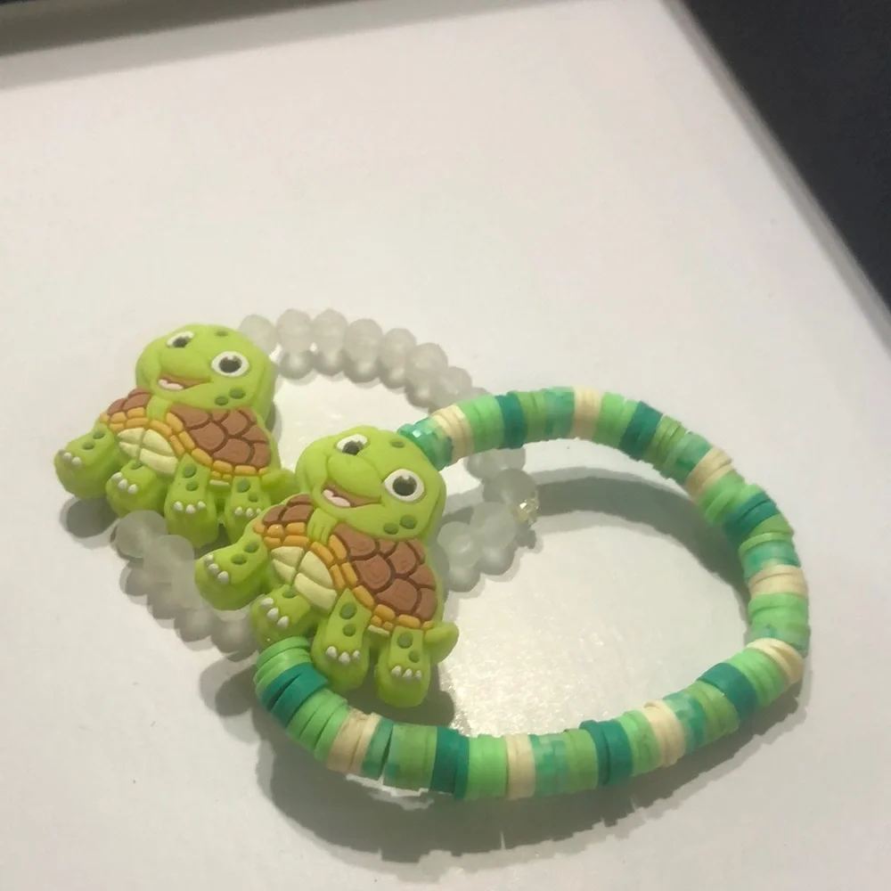 Kids Turtle Bracelet Set - Green and White